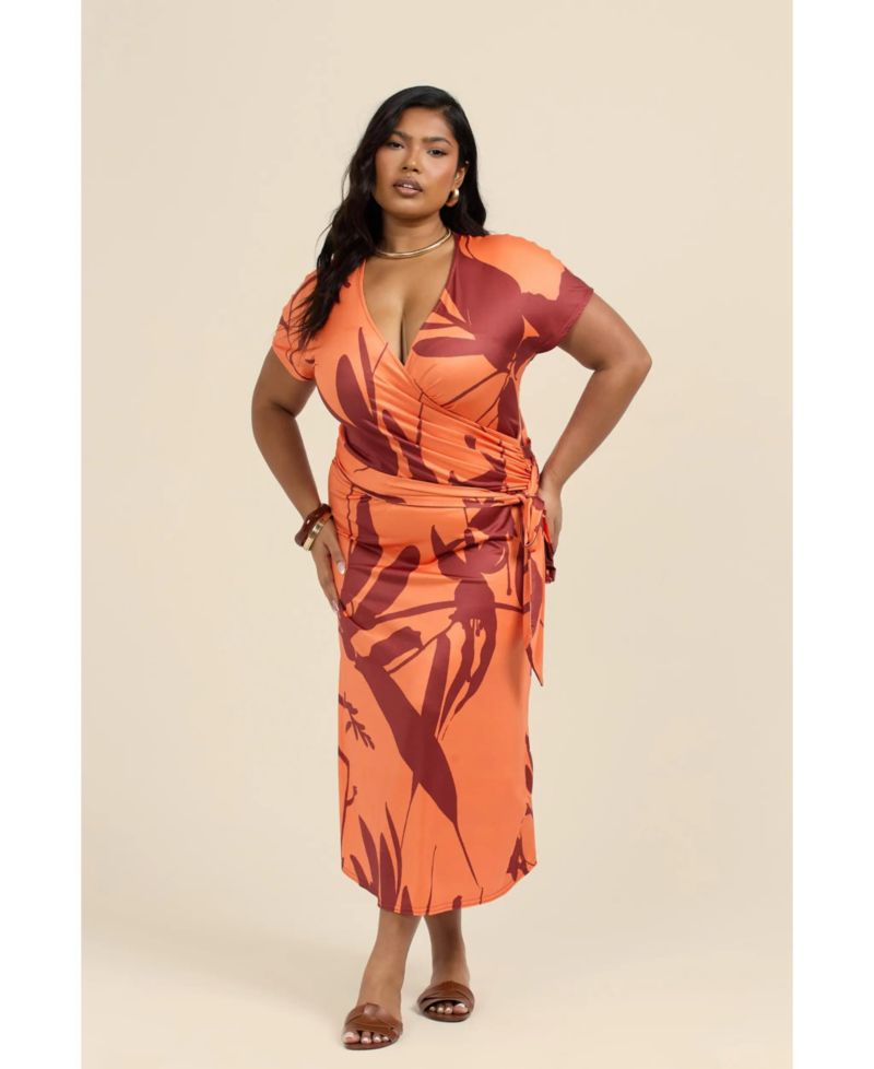 Women's Floral Wrap Jersey Midi Dress