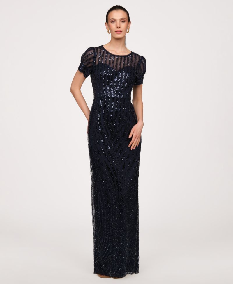Women's Jewel Neck Column Gown Dress