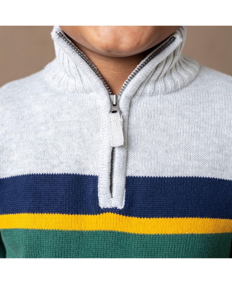 Baby Boys Hope and Henry Long Sleeve Half Zip Sweater with Engineered Stripe