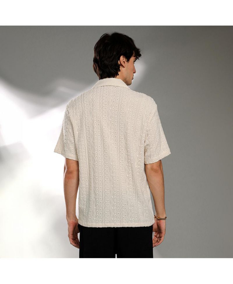 Men's Off-White Aztec-Textured Shirt