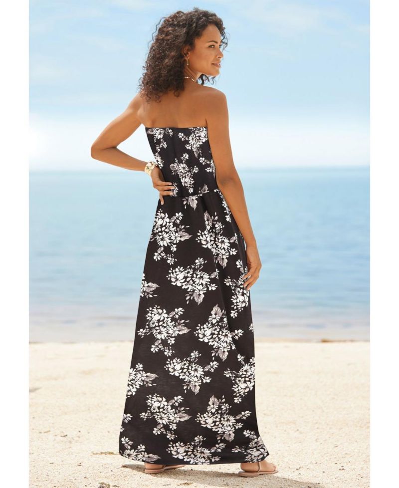 Women's Viscose Printed Strapless Column Bandeau Maxi Dress