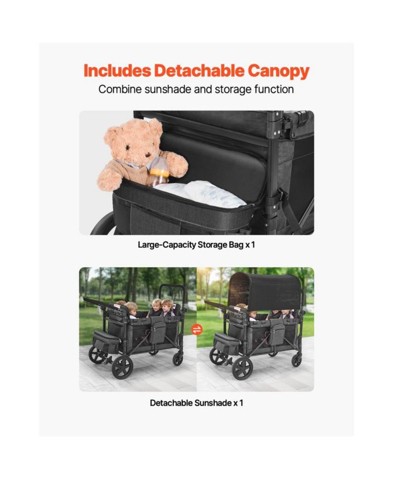 4 Seat Wagon Stroller 330 lb Foldable Push Pull with Canopy
