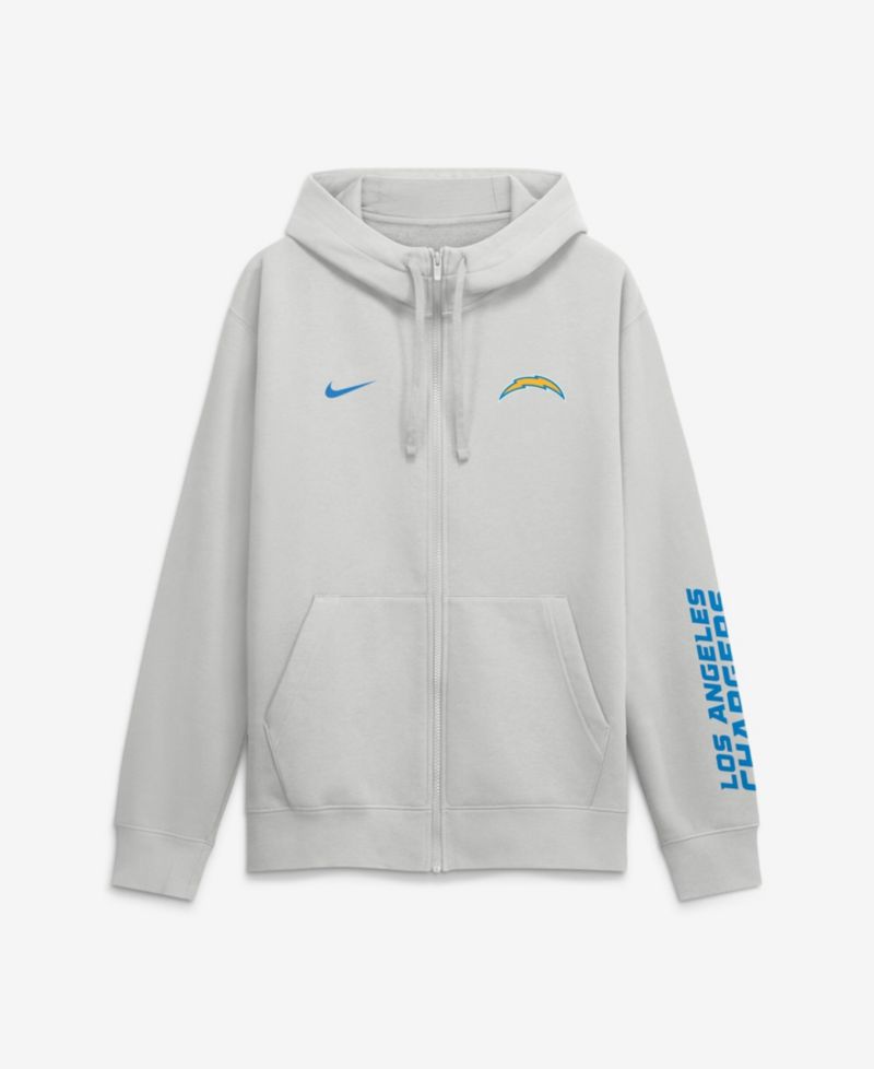 Men's Gray Los Angeles Chargers Cool Down Club Full-Zip Hoodie