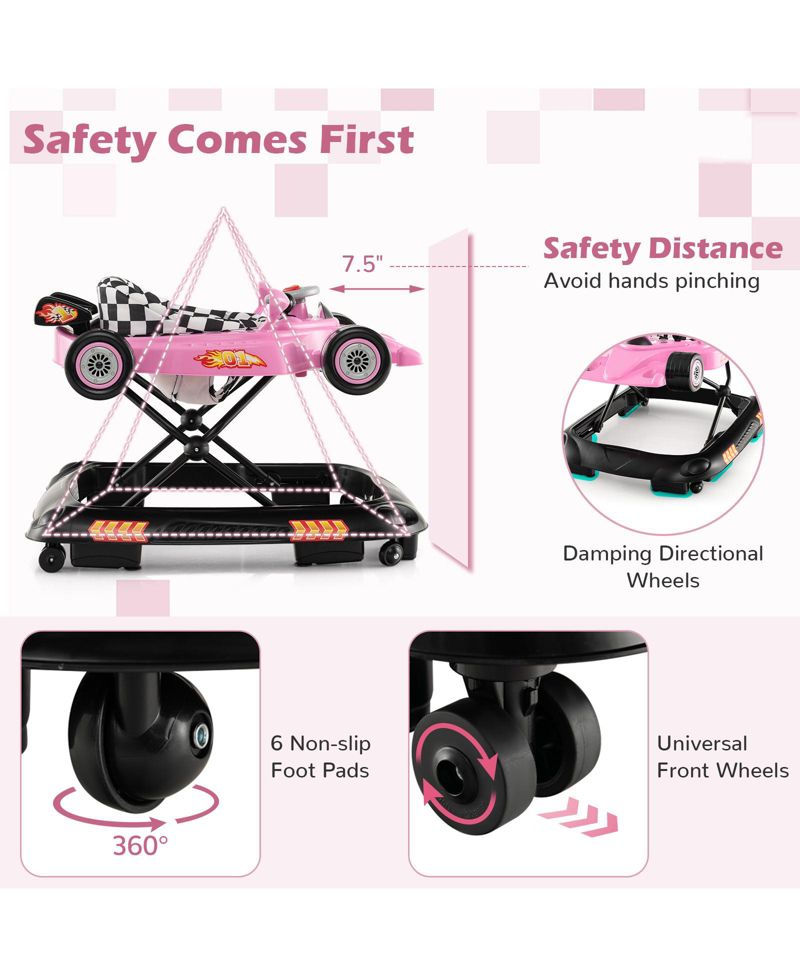 Baby Walker with Adjustable Height and Convertible Design for Infants