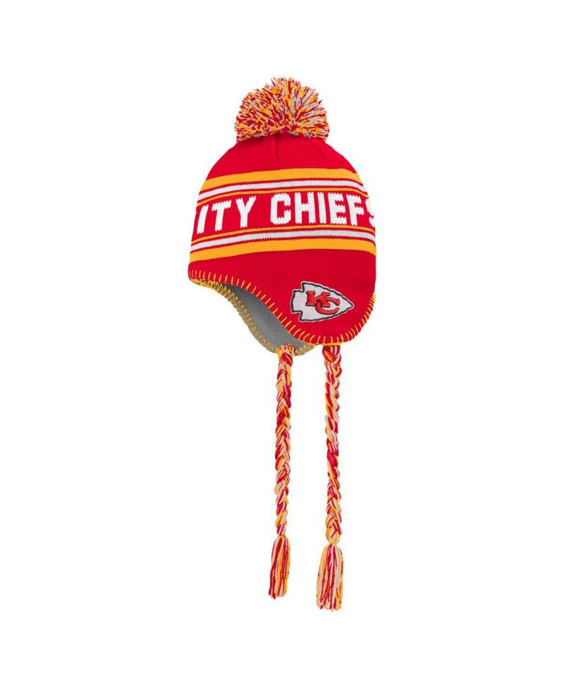 Big Boys and Girls Red Kansas City Chiefs Jacquard Tassel with Pom Knit Hat