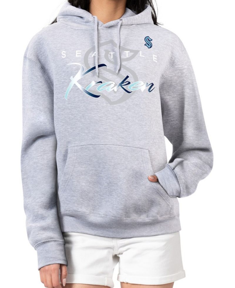 Women's Gray Seattle Kraken Shadow Logo Fleece Hoodie