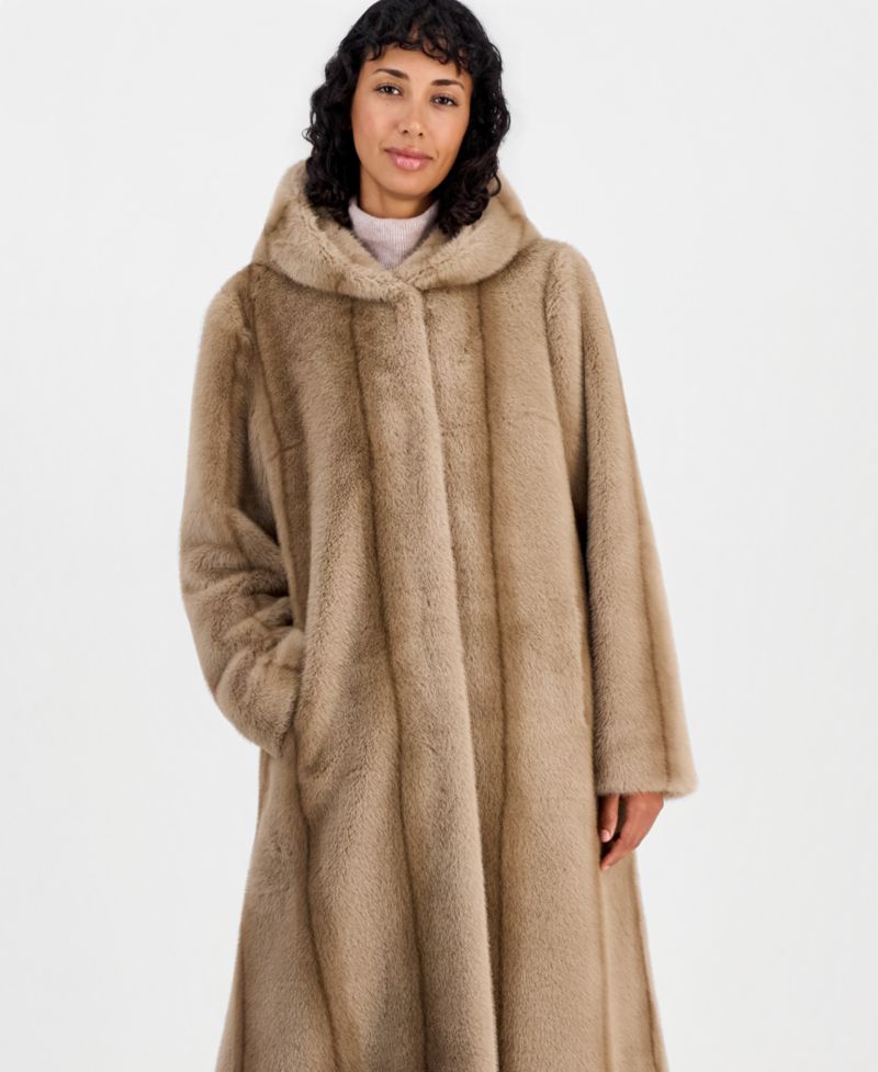 Women's Maxi Hooded Faux Fur Coat