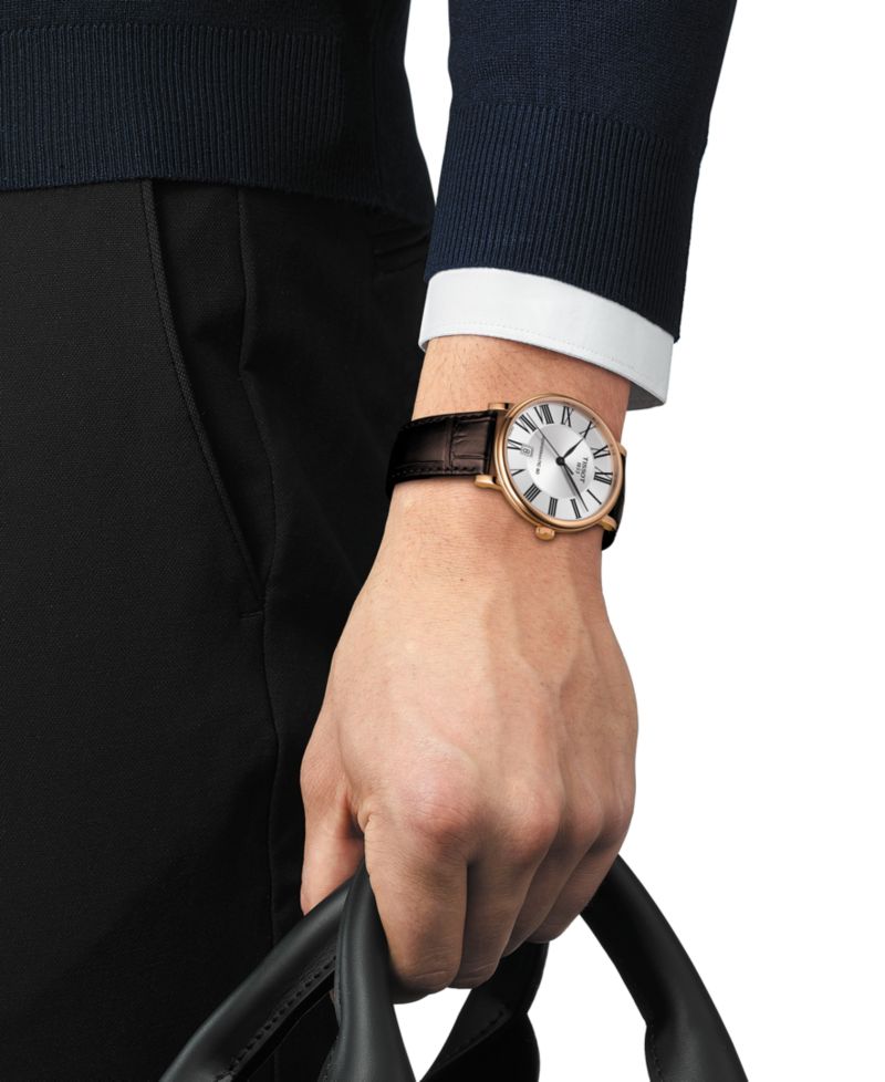 Men's Swiss Automatic Carson Premium Powermatic 80 Brown Leather Strap Watch 40mm