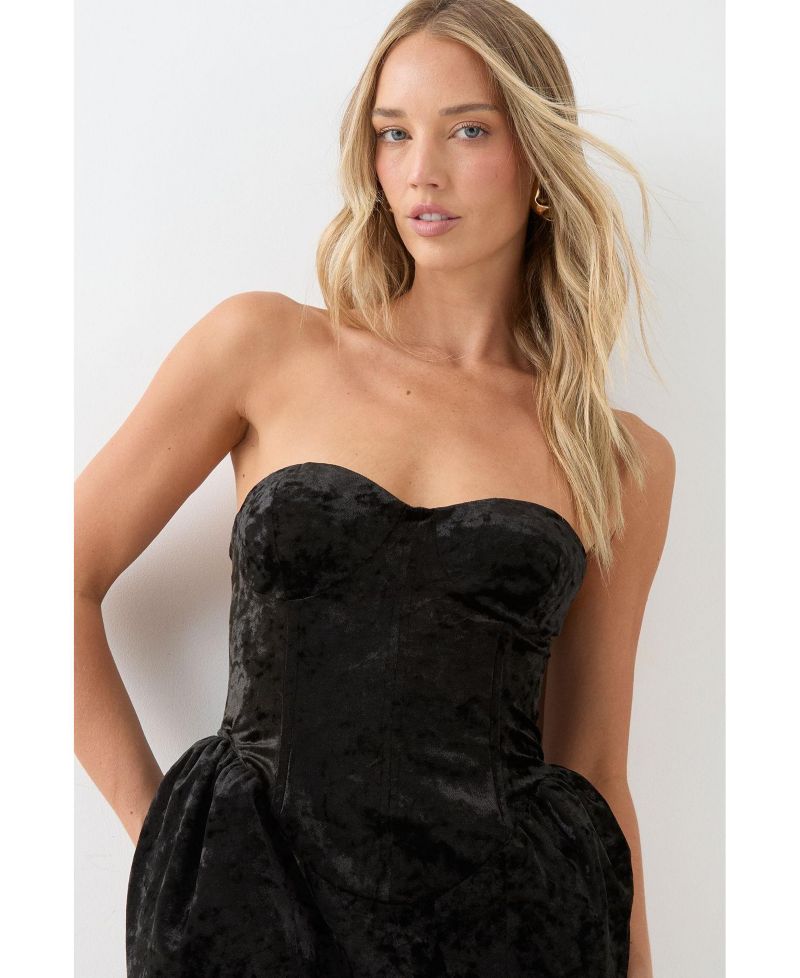 Women's Bonded Velvet Lantern Skirt Mini Dress