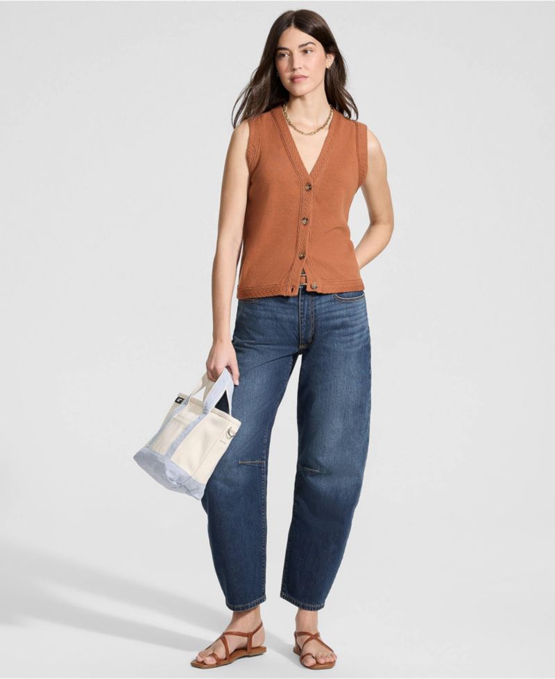 Petite Soft Denim Mid Rise Relaxed Barrel Leg Ankle Jeans