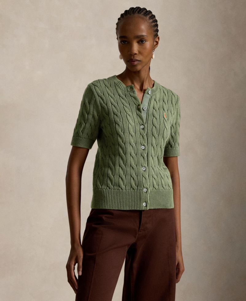 Women's Cable-Knit Cotton Short-Sleeve Cardigan