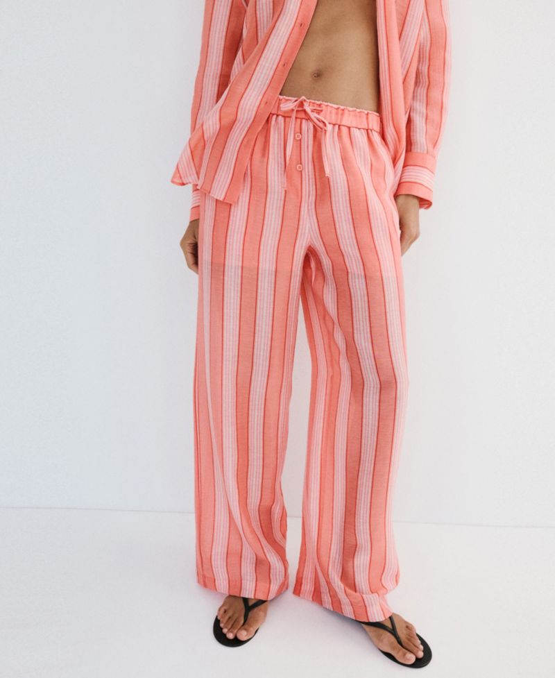 Women's Straight Striped Linen-Lyocell-Blend Pants