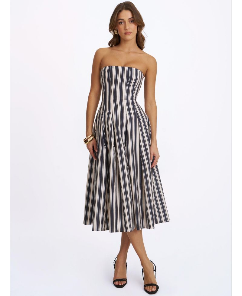 Women's Wyanne Linen-Blend Striped Strapless Midi Dress