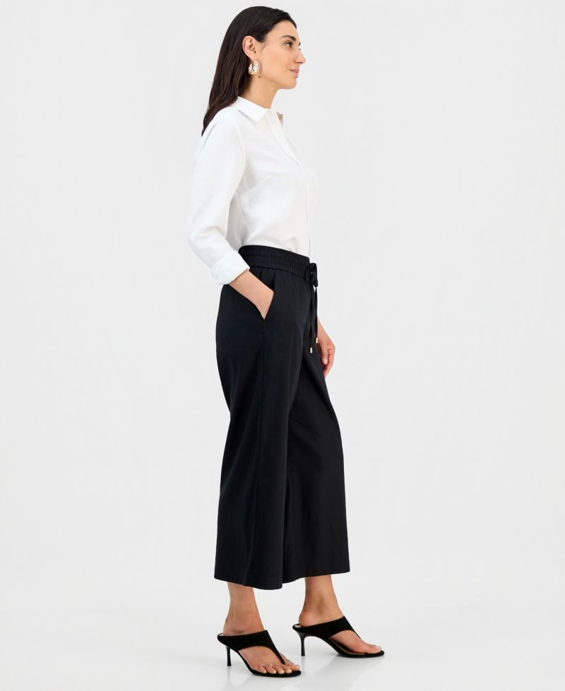 Petite Cropped Linen Wide-Leg Pants