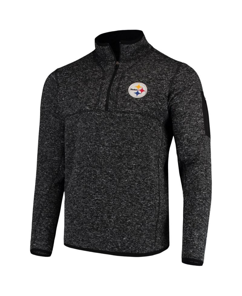 Men's Heather Black Pittsburgh Steelers Fortune Quarter-Zip Pullover Jacket