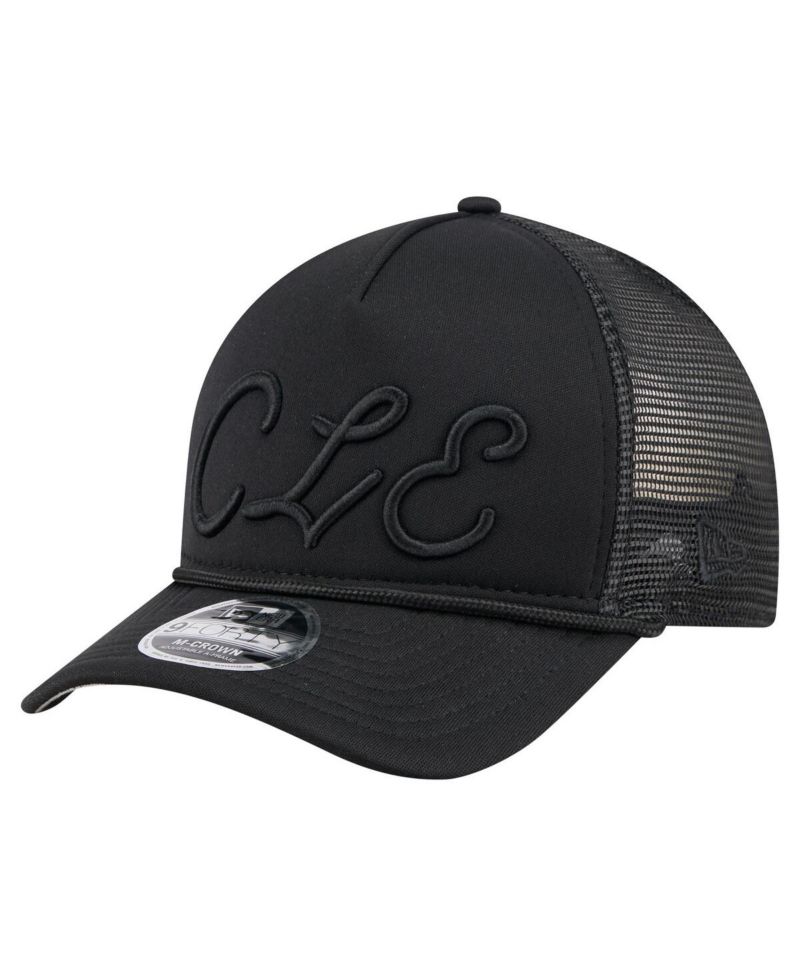Men's Black Cleveland Guardians City Initial 9FORTY A-Frame M-Crown Adjustable Trucker Hat