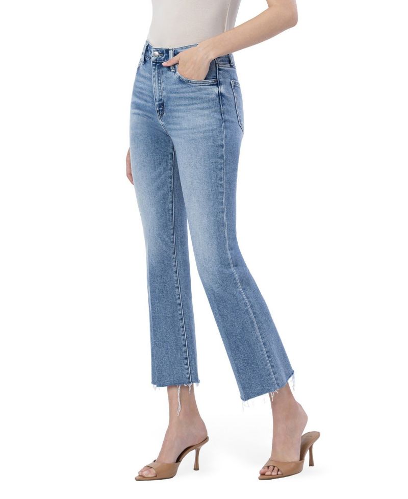 Women's High Rise Raw Hem Kick Flare Jeans