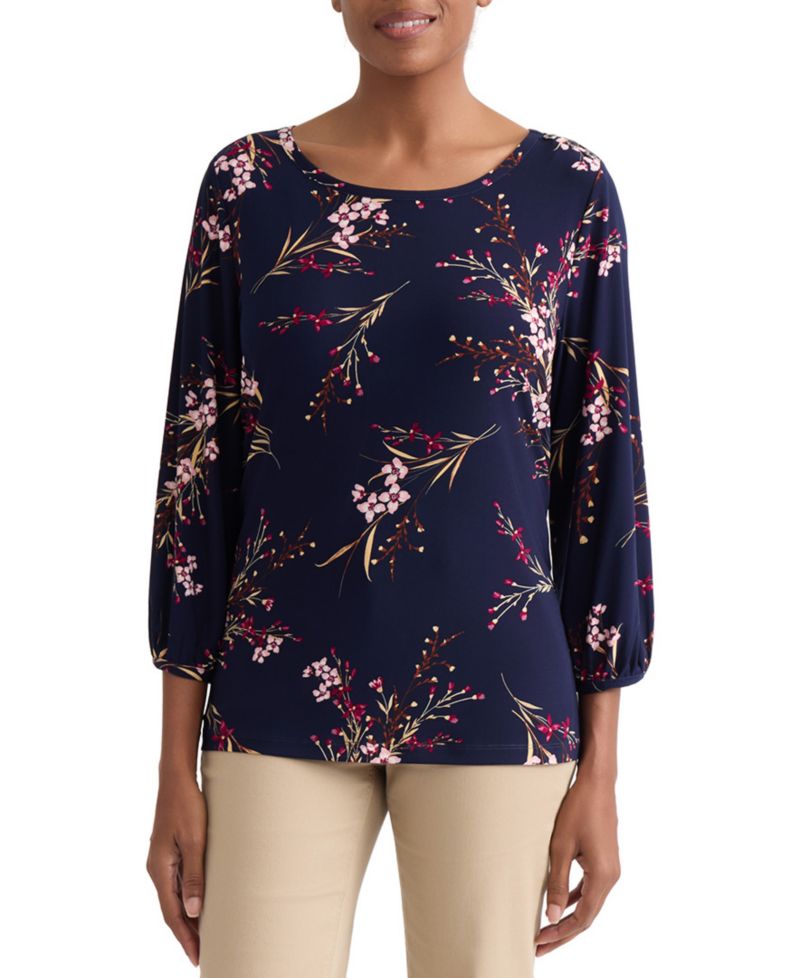 Petite Floral Shoulder-Button Box Top Blouse