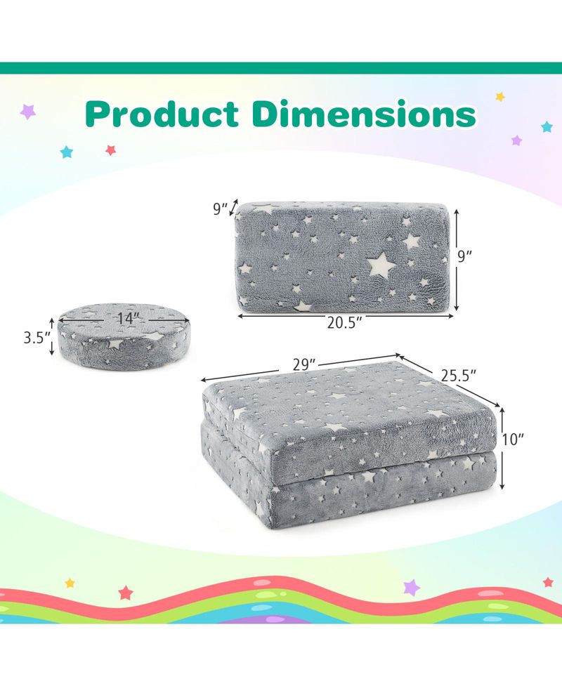 Modular Kids Play Couch Set with Glow-in-the-Dark Pattern and Handles