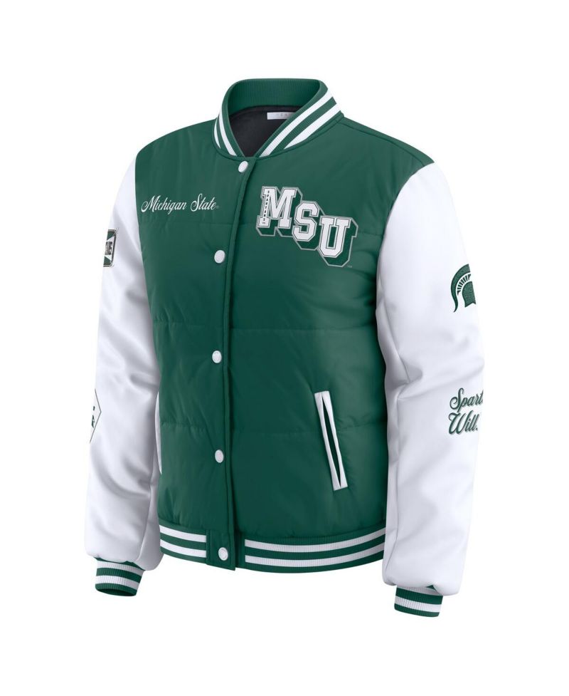 Women's Green Michigan State Spartans Varsity Full-Snap Puffer Jacket
