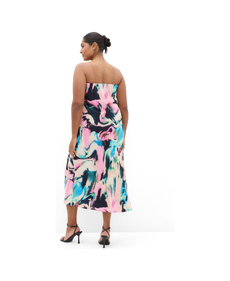 Plus Size Amari Satin Rippled-Print Strapless Slip Dress