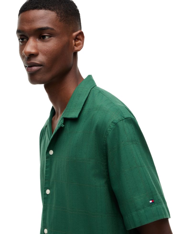 Men's Open-Structure Camp Collar Windowpane Shirt