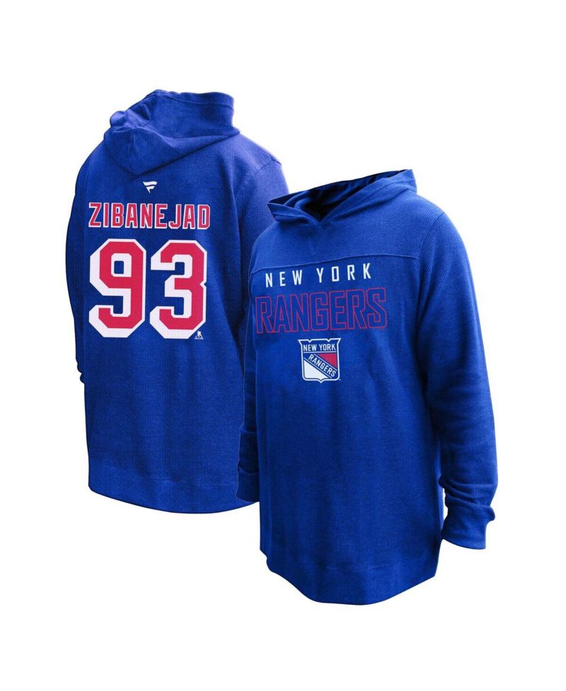 Women's Mika Zibanejad Blue New York Rangers Plus Size Name & Number Thermal Pullover Hoodie
