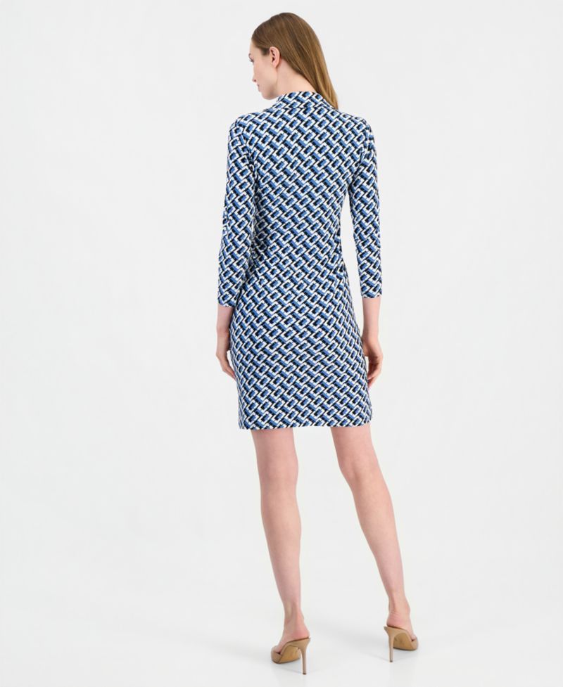 Women's Notched-Collar 3/4-Sleeve Wrap Dress