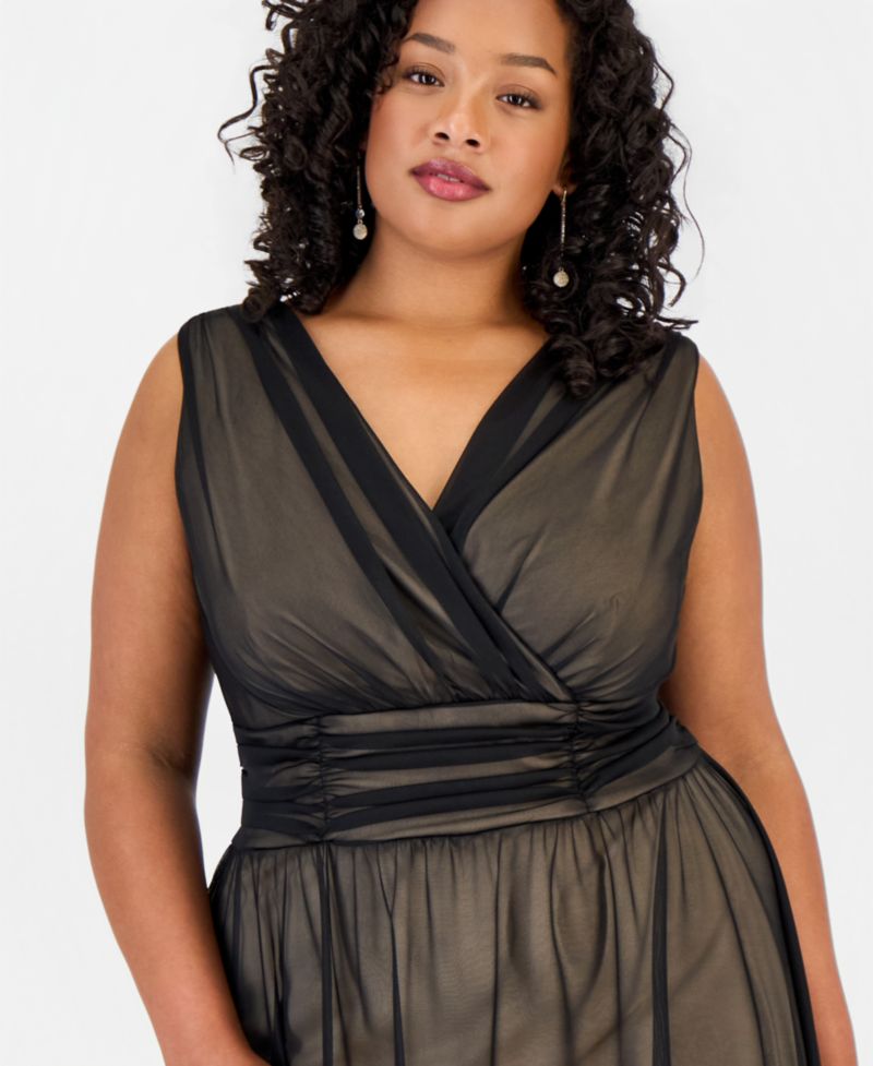 Plus Size Matte Chiffon Sleeveless V-Neck Dress