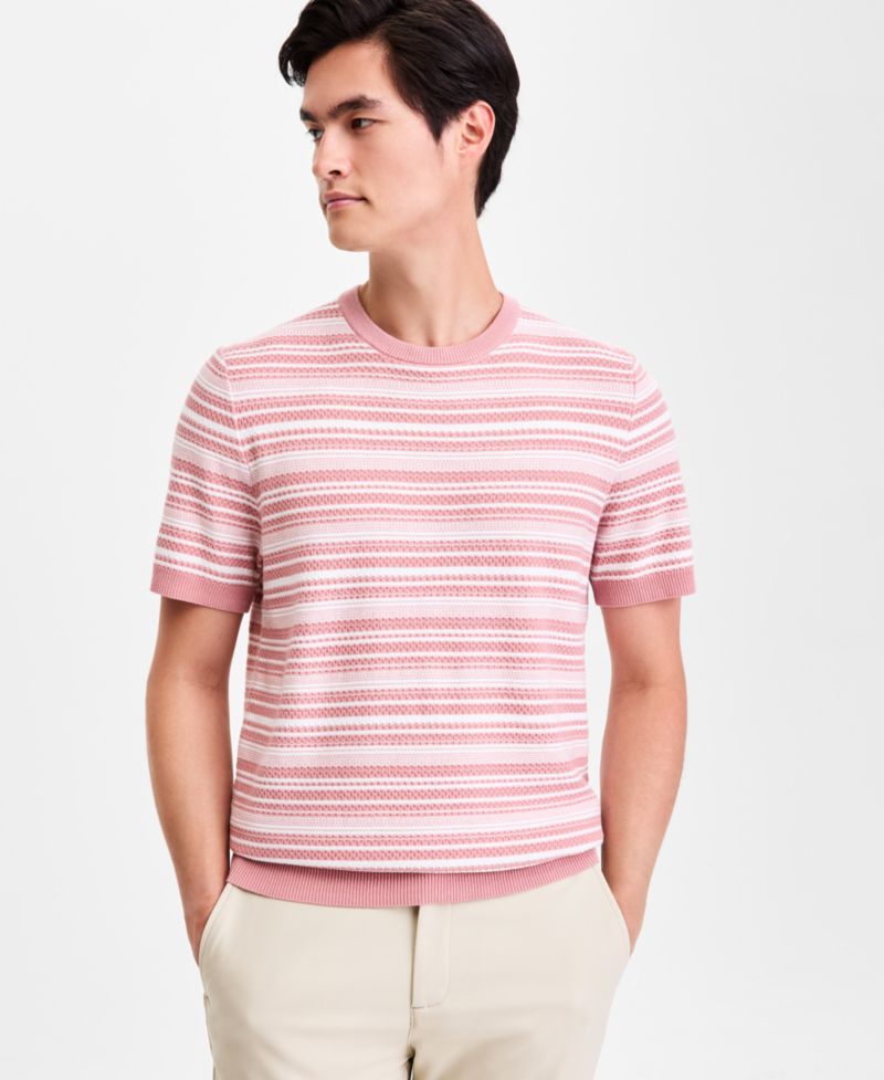 Men's Short-Sleeve Stripe Crewneck Sweater Tee, Macy's Exclusive