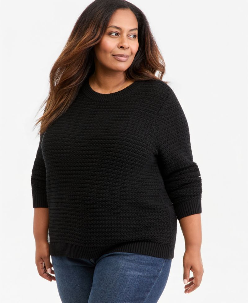 Plus Crewneck Ribbed-Knit Side-Button Sweater