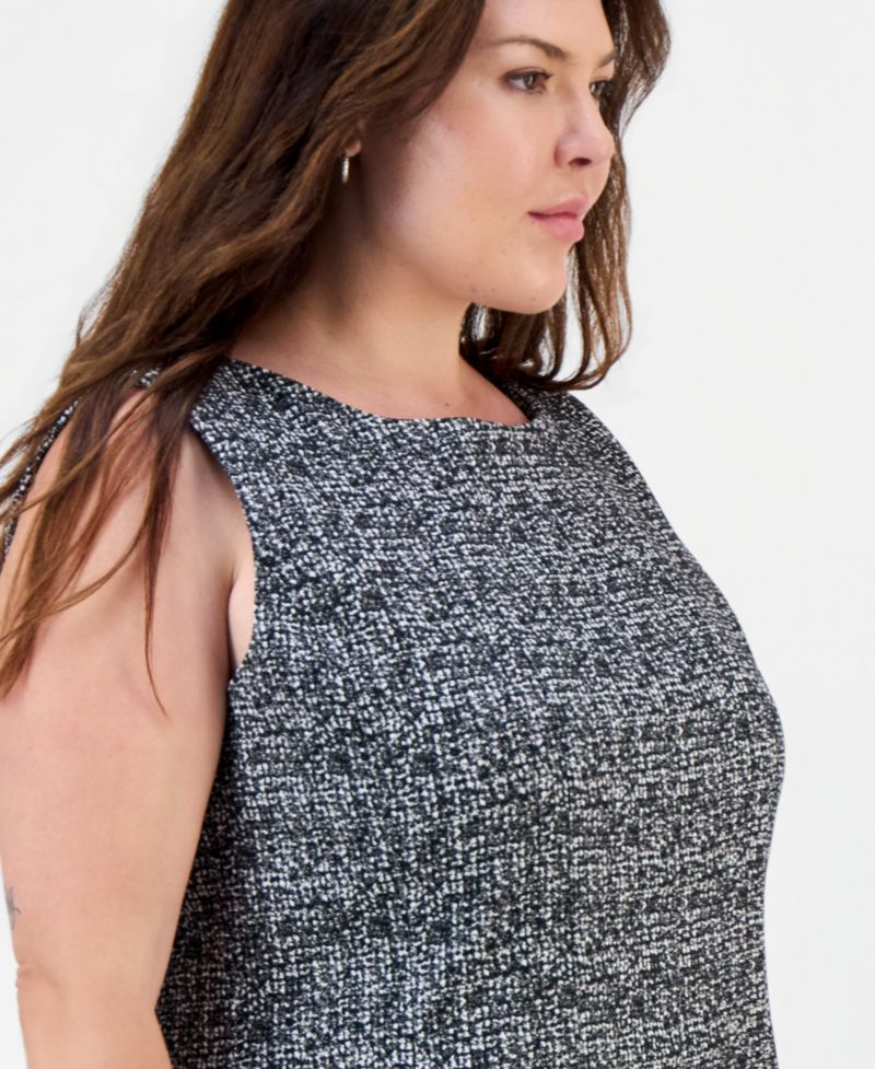 Plus Size Multi Seam Fit Flare Boat Neck Sleeveless Dress