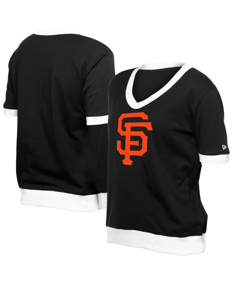 Women's Black San Francisco Giants Game Day Rhinestone V-Neck T-Shirt