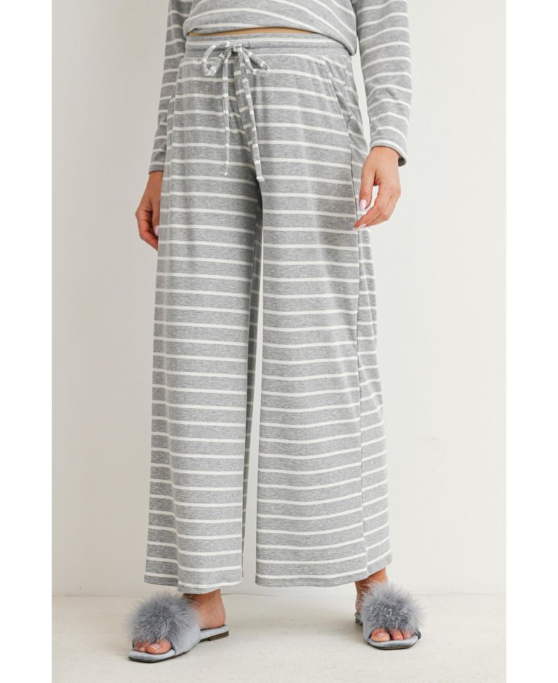 Maternity Striped Long-Sleeve Wide-Leg Top and Pants, 2-Piece Set