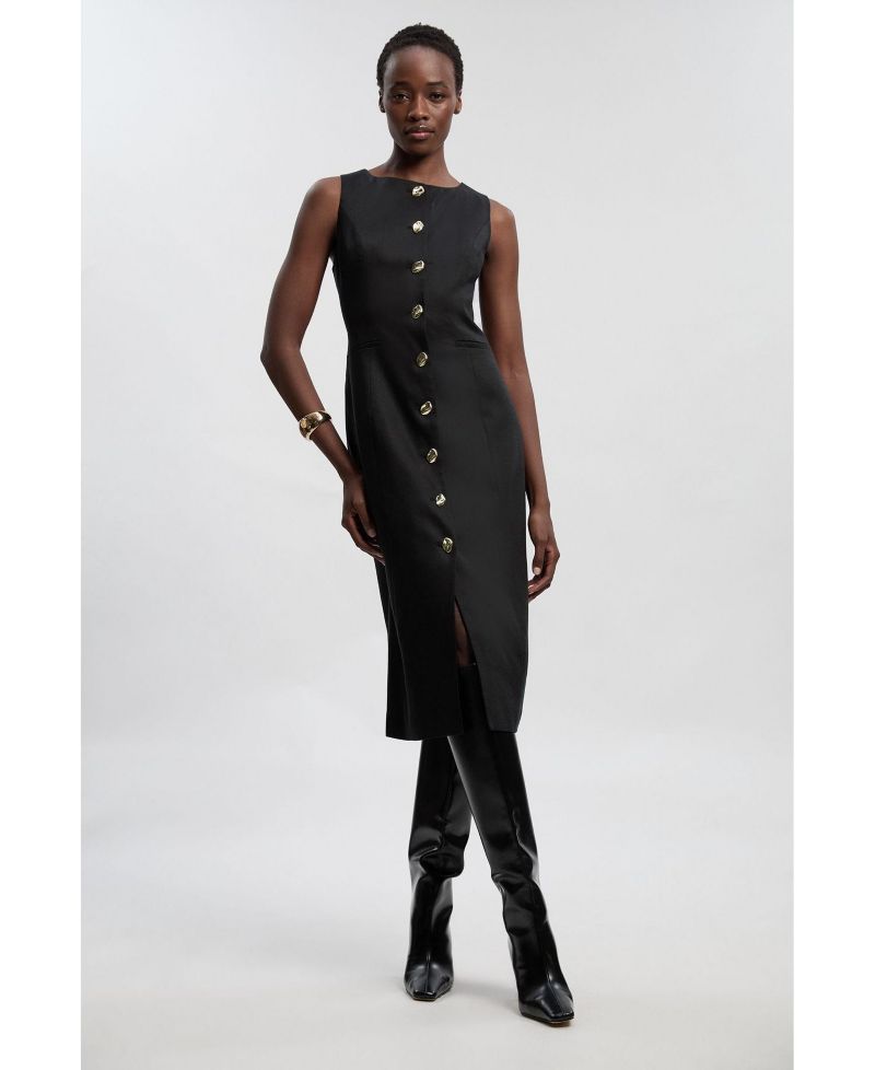 Women's Linen Pencil Midi Dress