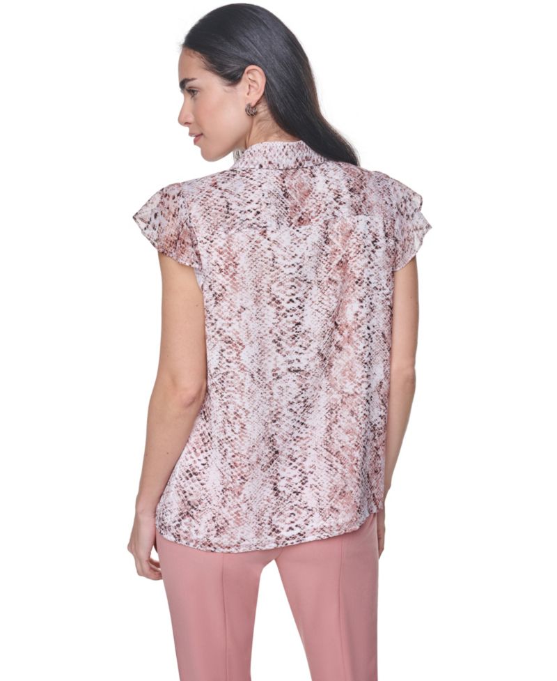 Women's Collared Ruffle Front Blouse