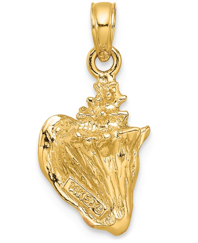 Conch Shell Charm Pendant in 14k Yellow Gold & Enamel
