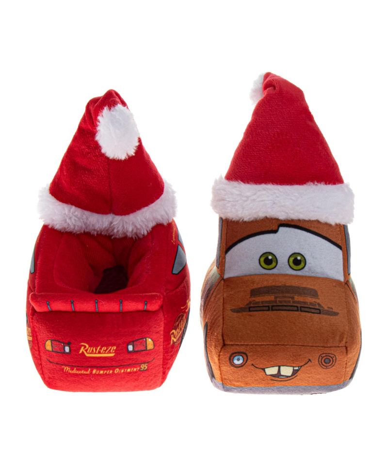Cars Christmas Slippers Boys' Lightning McQueen Mater Cozy Warm Holiday Theme Soft Plush (Toddler Sizes 5-10/ Little Kid Sizes 11-1)
