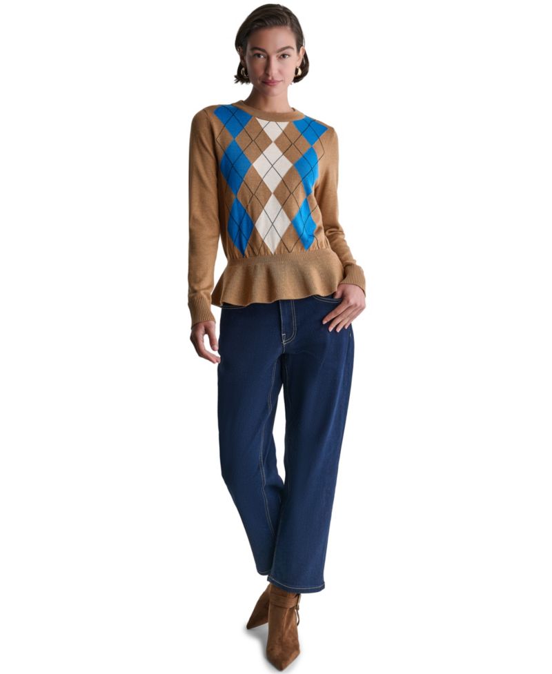 Women's Argyle Peplum Crewneck Sweater