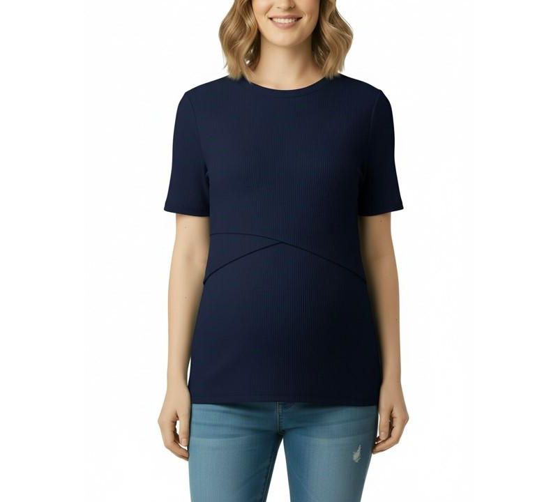 Women's Motherhood Crew Neck Cross Over Nursing Short Sleeve Top