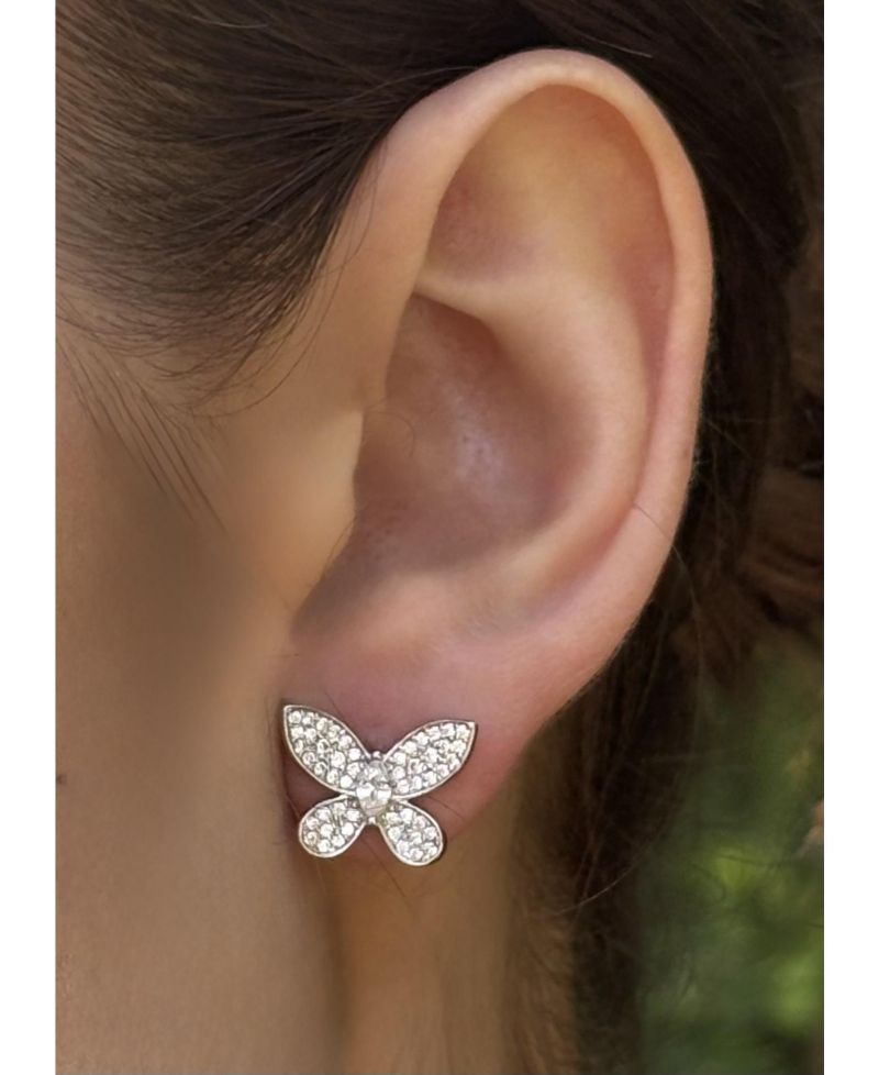 Sterling Silver Pave Cubic Zirconia Butterfly Stud Earrings