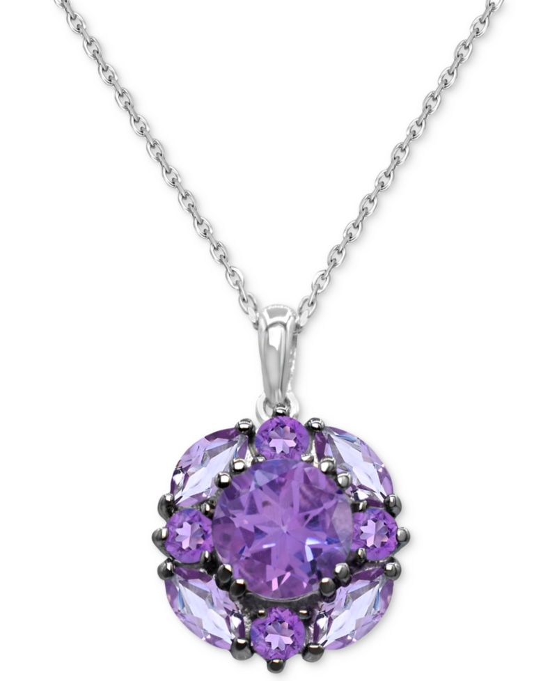 Amethyst (2-1/4 ct. t.w.) & Pink Amethyst (7/8 ct. t.w.) Cluster 18" Pendant Necklace in Sterling Silver (Also Available in Additional Gemstone Clusters)