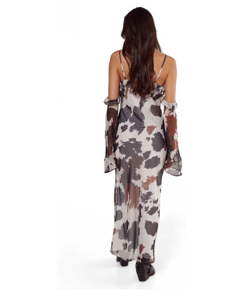 Women's Cold Shoulder Bias Cut Split Maxi Dress