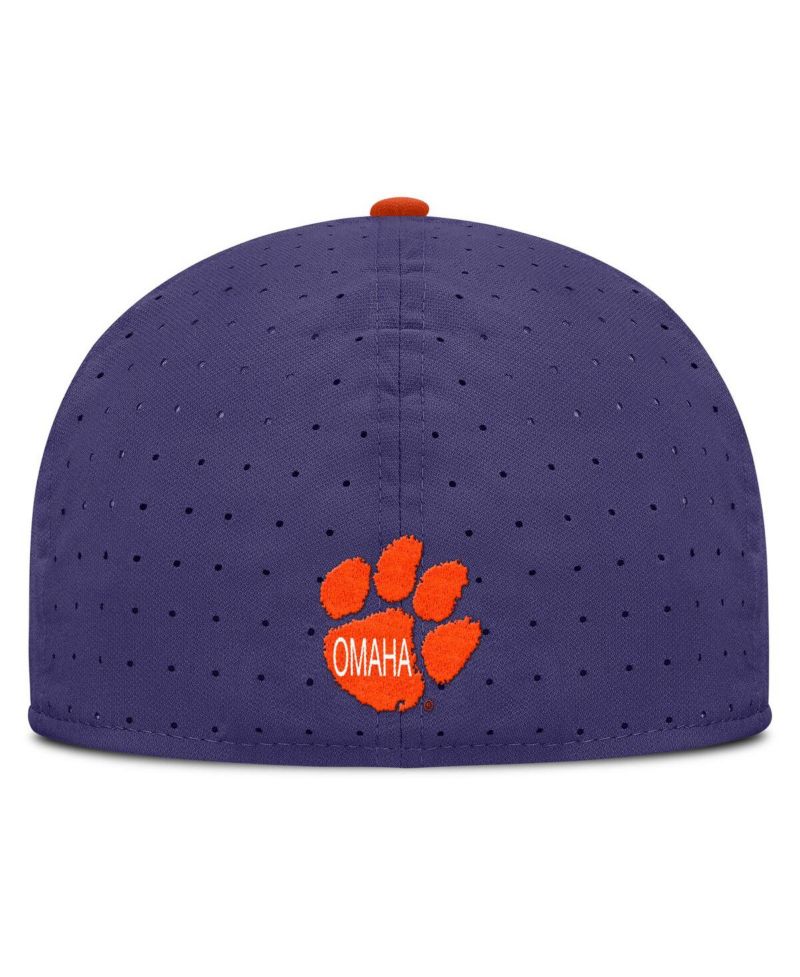 Men's White/Purple Clemson Tigers On-Field Dugout True Performance Fitted Hat
