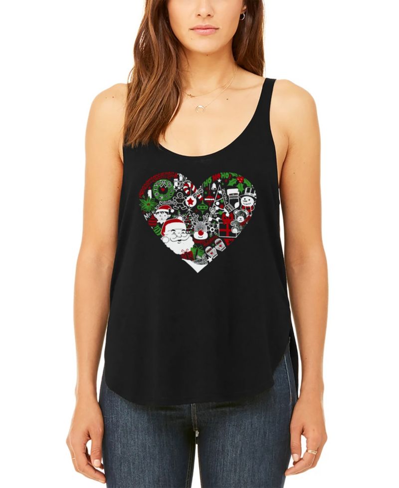 Women's Christmas Themed Heart Premium Word Art Flowy Tank Top