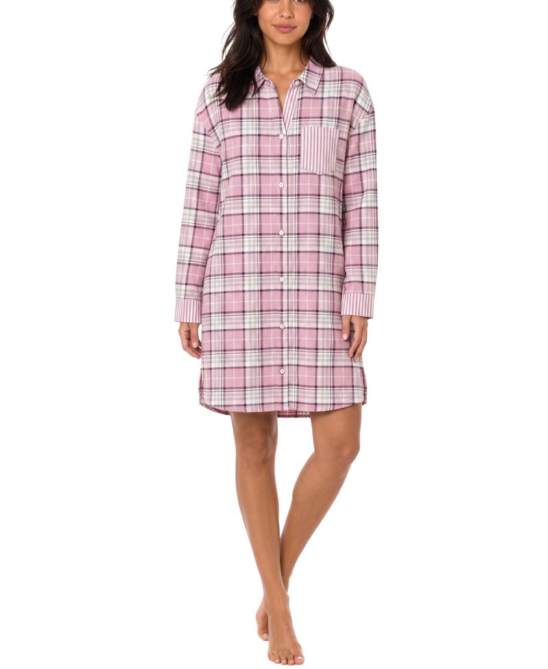 Women's Plaid Long-Sleeve Flannel Sleep Shirt
