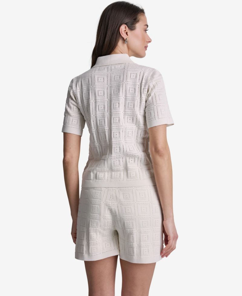 Women's Open-Stitch Polo Short-Sleeve Top