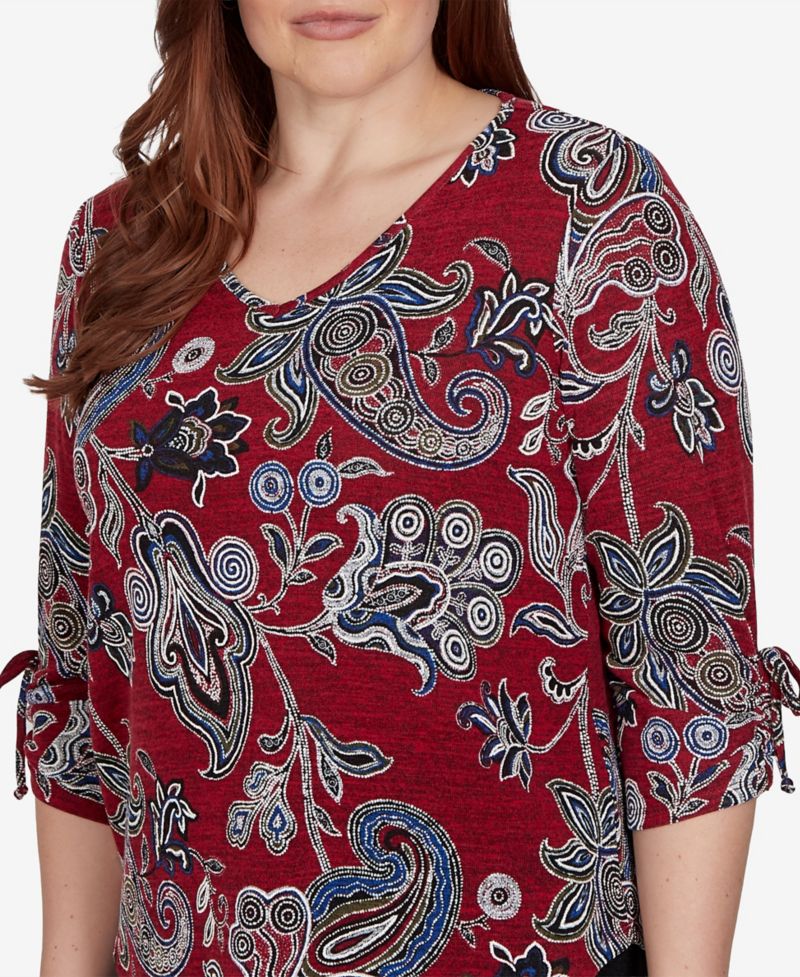 Petite V-Neck 3/4-Sleeve Paisley Blouse