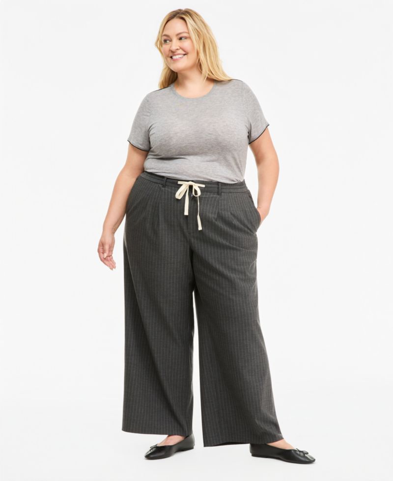 Plus Size Piped Tissue Jersey Layering Crewneck T-Shirt