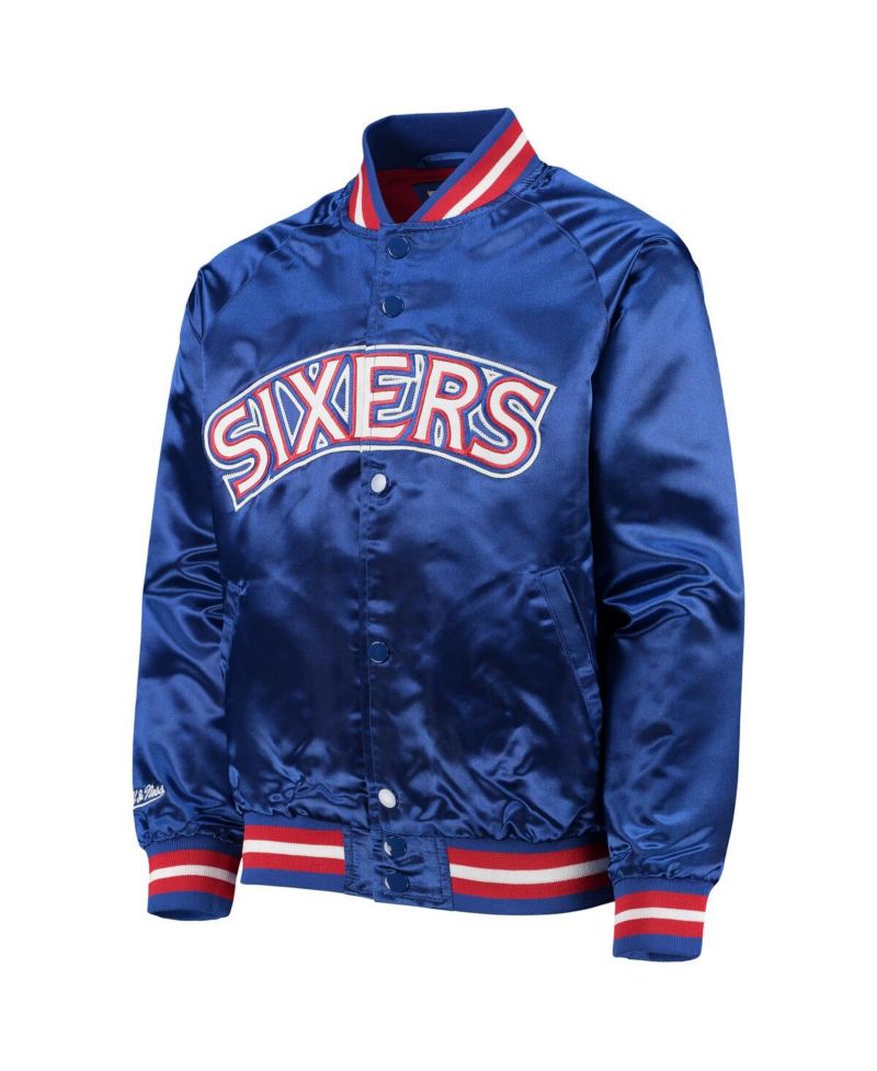 Big Boys and Girls Royal Philadelphia 76ers Hardwood Classics Satin Raglan Full-Snap Jacket